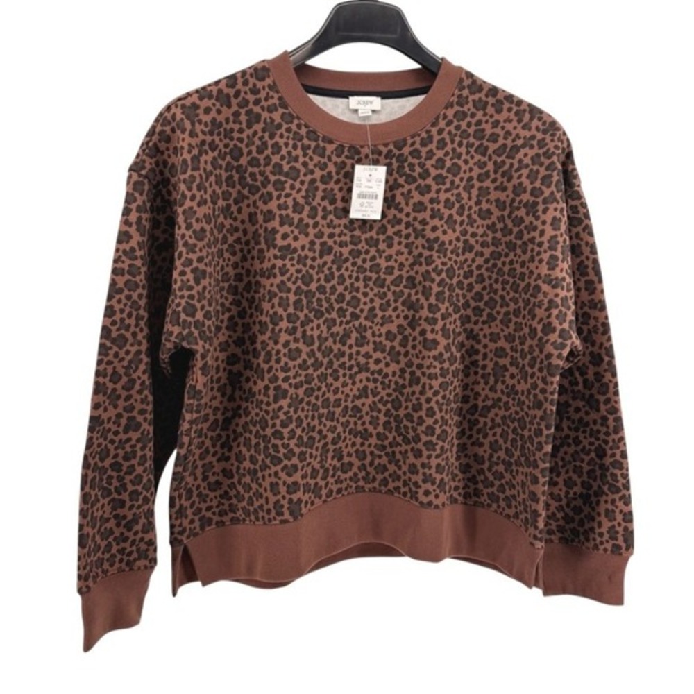 NEW J.Crew Factory Leopard Print Sweatshirt‎ Womens Large  Pullover Brown Fleece